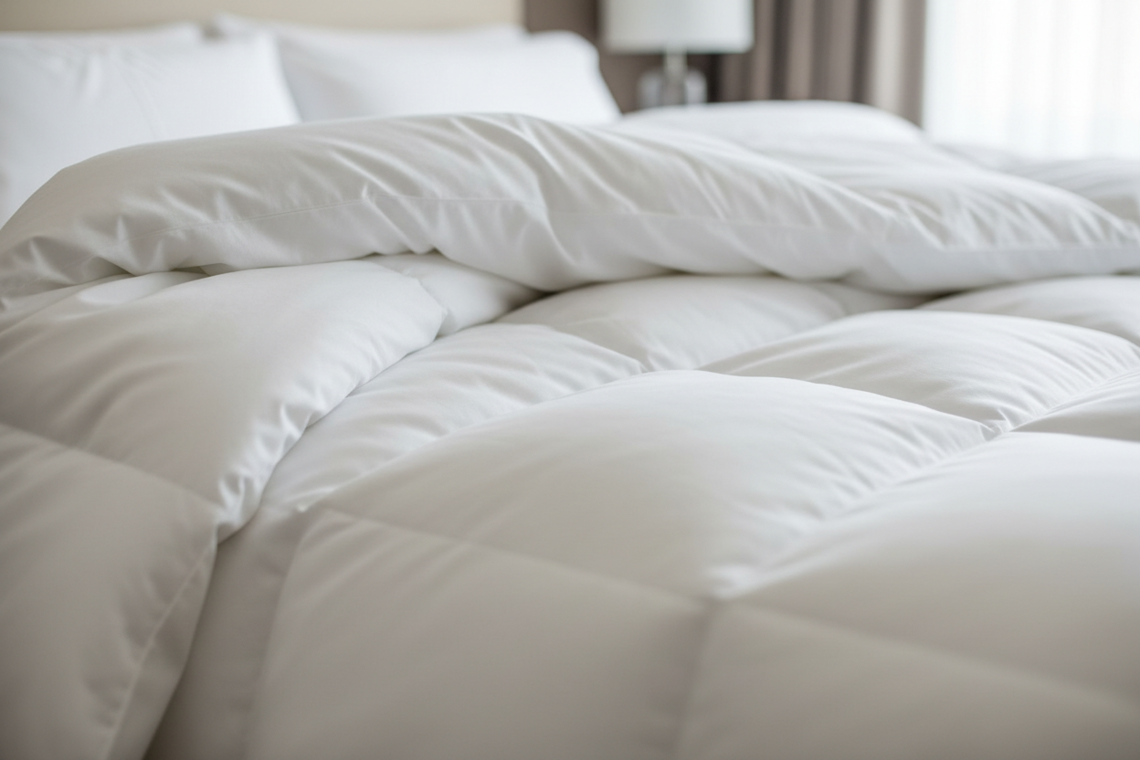 Divinus Euro White Goose Down Duvet with 1000 fill power in a luxury bedroom setting by Northern Feather Canada.